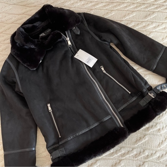 Zara Faux Suede Double Faced Long Jacket, Size L - Picture 1 of 12